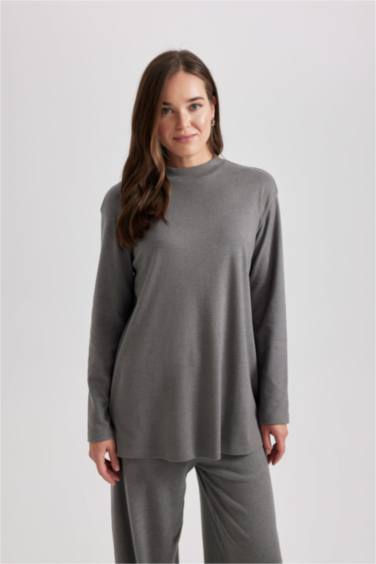 تونيك كم طويل قصة عادية بياقة عالية ببطانة ناعمة