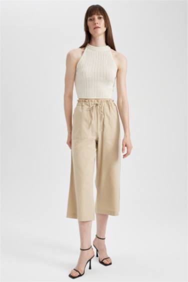 Wide Leg High Waist Linen Blend Capri