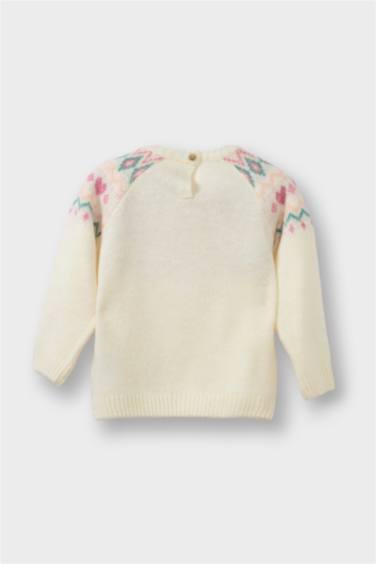 Kız Bebek Bisiklet Yaka Desenli Triko Kazak