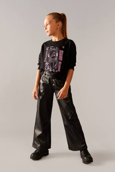 Girl Wide Leg Wide Leg Faux Leather Trousers