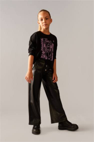 Girl Wide Leg Wide Leg Faux Leather Trousers