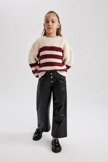 Girl Wide Leg Wide Leg Faux Leather Trousers