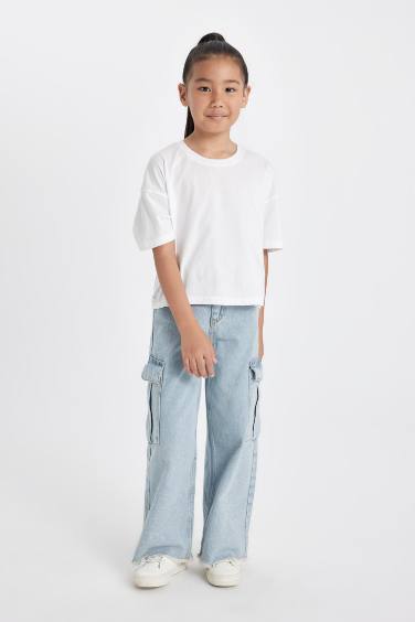 Girl Wide Leg Cargo Jeans