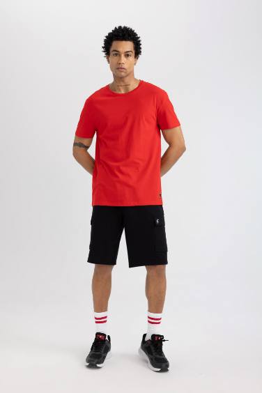 DeFactoFit Standard Fit Crew Neck Crest Printed Printed T-Shirt