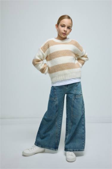 Girl Striped Regular Fit Crew Neck Knitted Pullover