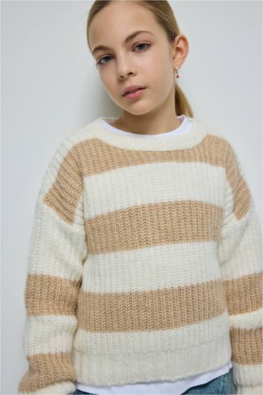 Girl Striped Regular Fit Crew Neck Knitted Pullover