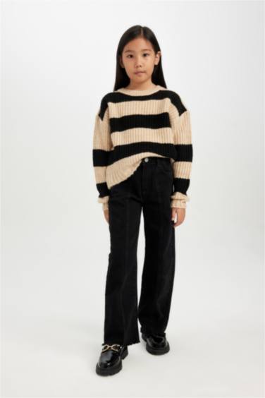 Свитер в полоску с круглым вырезом для девочек