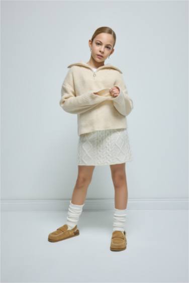 Girl Regular Fit Zip-Up Turtle Neck Pullover