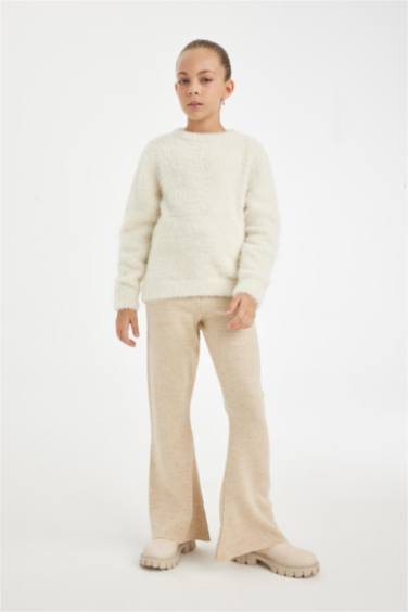 Kız Çocuk Flare Fit İspanyol Paça Basic Düz Triko Pantolon