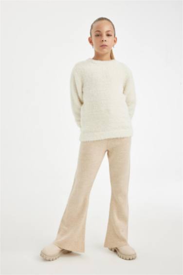 Kız Çocuk Flare Fit İspanyol Paça Basic Düz Triko Pantolon