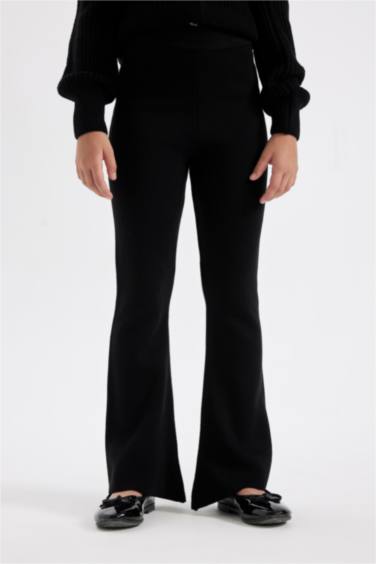 Kız Çocuk Flare Fit İspanyol Paça Basic Düz Triko Pantolon