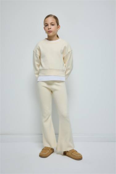 Kız Çocuk Flare Fit İspanyol Paça Basic Düz Triko Pantolon