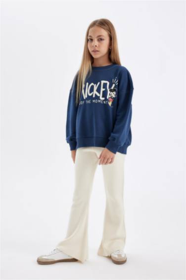 Kız Çocuk Flare Fit İspanyol Paça Basic Düz Triko Pantolon