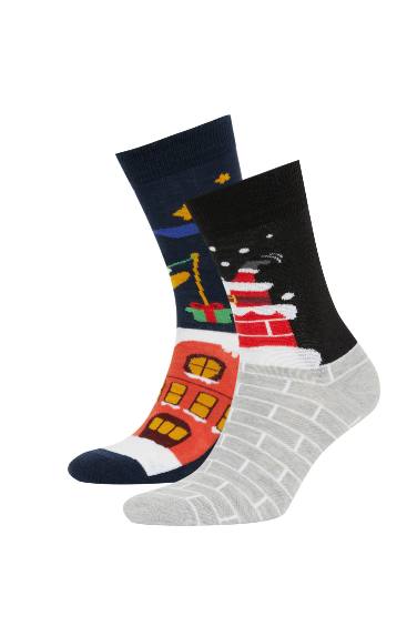 Chaussettes Longues Coton à Thème de Noël pour Homme - 2 Paires