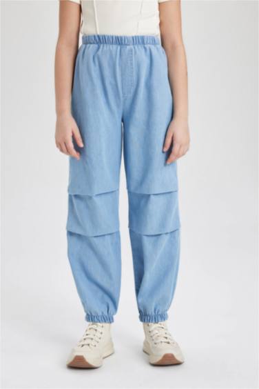 بنطلون جينز باراشوت بناتي بثلاثة جيوب