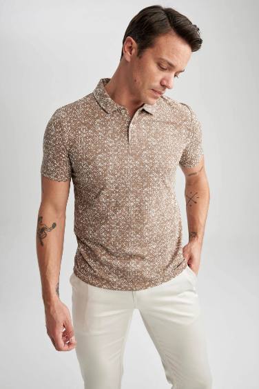 Modern Fit Polo Neck Patterned Short Sleeve T-Shirt