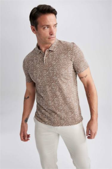 Modern Fit Polo Neck Patterned Short Sleeve T-Shirt