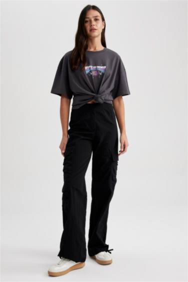 T-Shirt À Manches Courtes Oversıze Fıt Imprimé Col Ras Du Cou