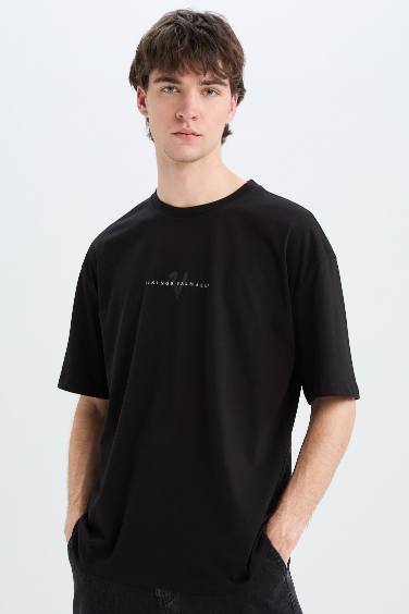 %100 Pamuk Vikings Valhalla Oversize Geniş Kalıp Bisiklet Yaka Sırt Baskılı Kısa Kollu Tişört