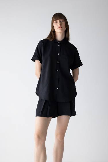 Regular Fit Shirt Collar Modal Short Sleeve Shirt