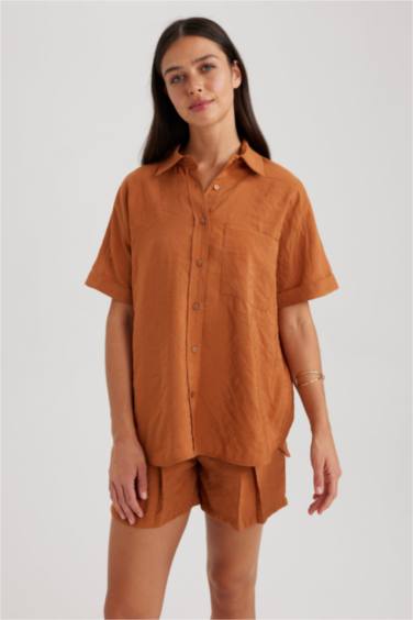 Regular Fit Shirt Collar Modal Short Sleeve Shirt