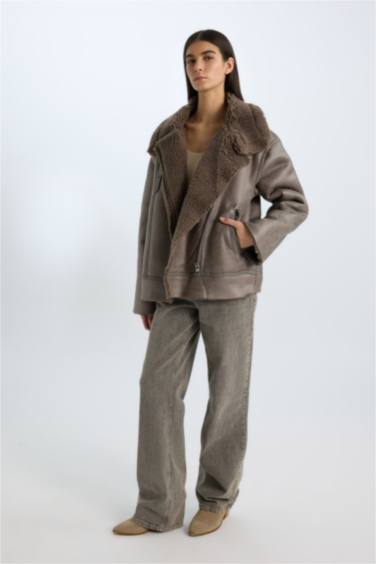 Pu Mont Suède Coupe Relaxant Imperméable Avec Doublure En Fausse Fourrure