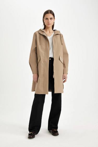 Su Geçirmez Uzun Mevsimlik Yağmurluk Oversize Geniş Kalıp Kapüşonlu Fermuarlı Cepli