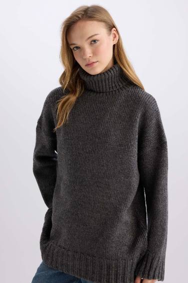 Oversize Fit Knitwear Turtleneck Tunic