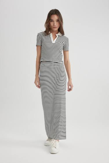 Fitted Corded Striped Camisole Maxi Skirt