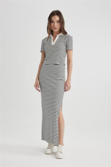 Fitted Corded Striped Camisole Maxi Skirt
