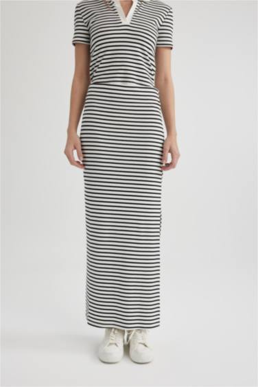 Fitted Corded Striped Camisole Maxi Skirt