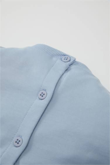 Kız Bebek Bisiklet Yaka Çiçek Baskılı Uzun Kollu Sweatshirt Elbise