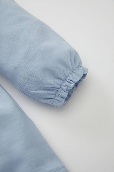 Kız Bebek Bisiklet Yaka Çiçek Baskılı Uzun Kollu Sweatshirt Elbise