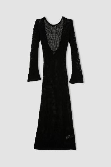 Fall in Love Long Sleeve Black Mesh Beach Dress