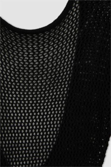 Fall in Love Long Sleeve Black Mesh Beach Dress