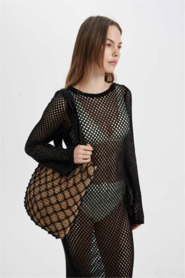 Fall in Love Long Sleeve Black Mesh Beach Dress