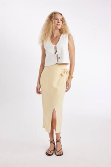 تنورة ميدي كتان بفتحة