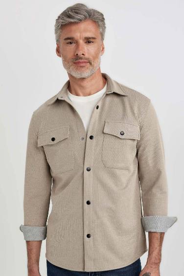 Regular Fit Polo Neck Long Sleeve Shirt Jacket