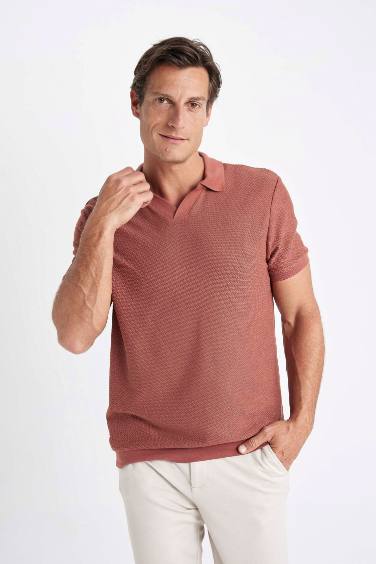 Regular Fit Short Sleeve Knit Look Polo T-Shirt