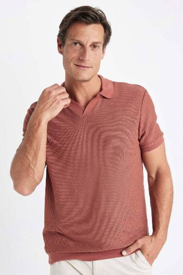 Regular Fit Short Sleeve Knit Look Polo T-Shirt