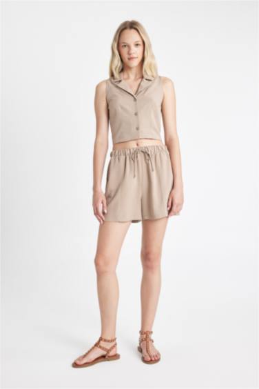 Fitted Pajama Collar Linen Blend Sleeveless Shirt