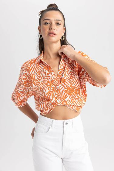 Chemise en coton imprimée à manches courtes Coupe régulière