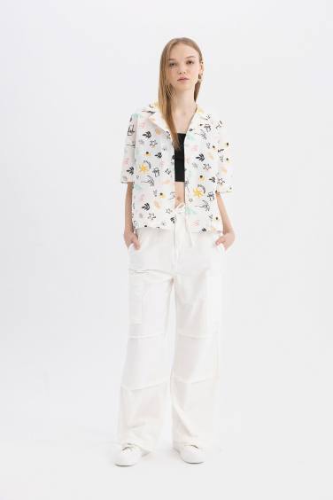 قميص نص كم واسع مطبوع برقبة بيجاما