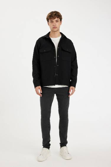 Boy Black Relax Fit Waffle Fabric Cotton Blend Long Sleeve Shirt