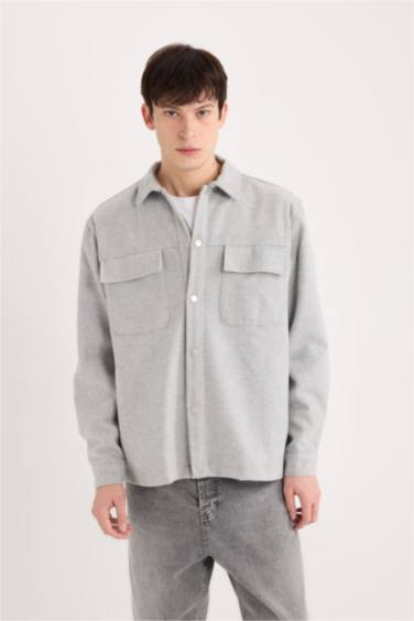 Relax Fit Oduncu Basic Düz Uzun Kollu Gömlek Ceket