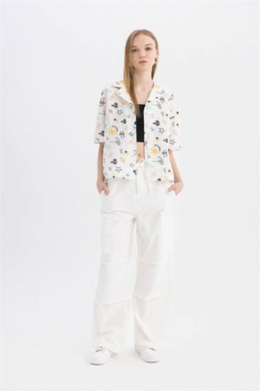 Paraşüt Gabardin Pantolon Beli Bağcıklı Cepli Geniş Bol Paça