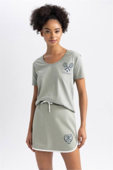 DeFactoFit Fitted V Neck Sports Printed Sports T-Shirt