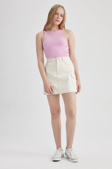 Cargo Fit Denim Mini Skirt