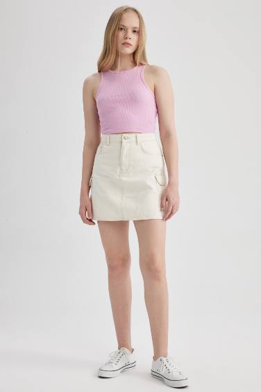 Cargo Fit Denim Mini Skirt