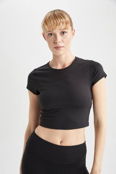 DeFactoFit Crew Neck Sports Crop T-Shirt